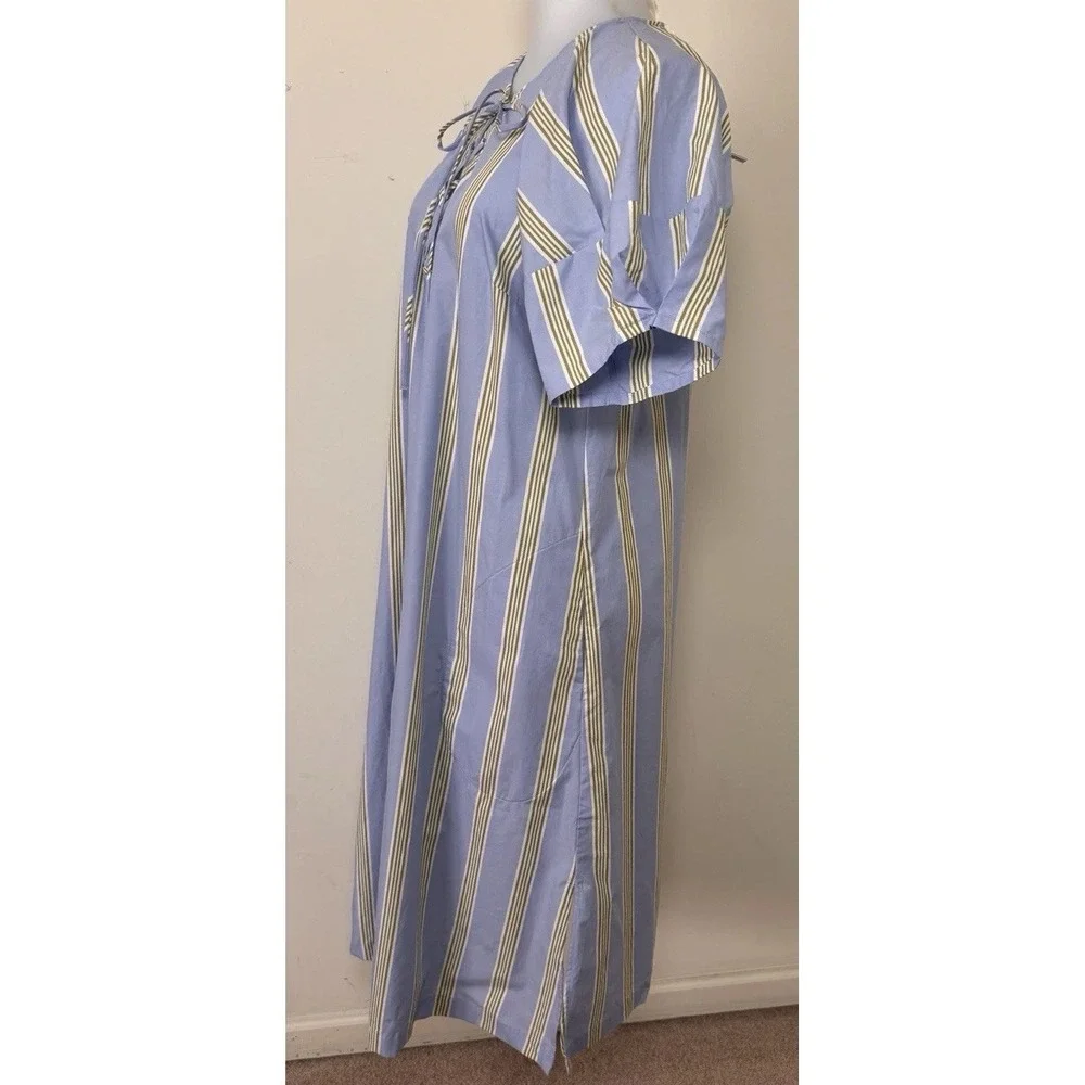 NEW Maeve Short Sleeve Crossover V-Neck Midi Dress Striped Petite Small Blue - Picture 4 of 12